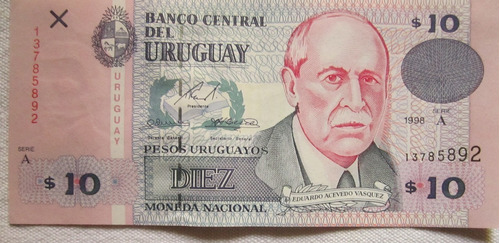 Billete 10 Pesos Uruguayos 1998 Serie A Sin Circular