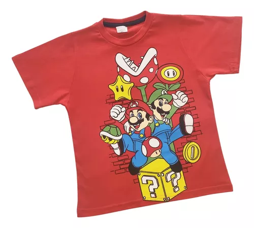 Camiseta Infantil Manga Curta Super Star Mario Bros Cinza Mescla Chumbo Tam  4 a 10