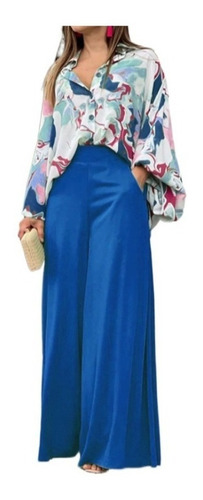 Conjunto De Camisa Con Estampado Suelto Y Pantalones Anchos