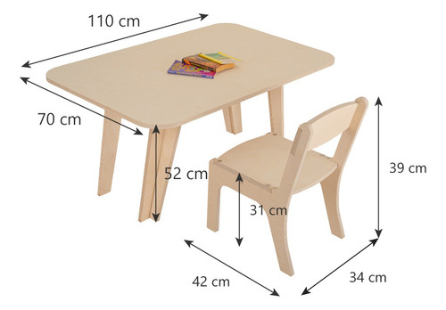 Set Infantil Mesa Rectangular Y Silla De Abedul - Duduk