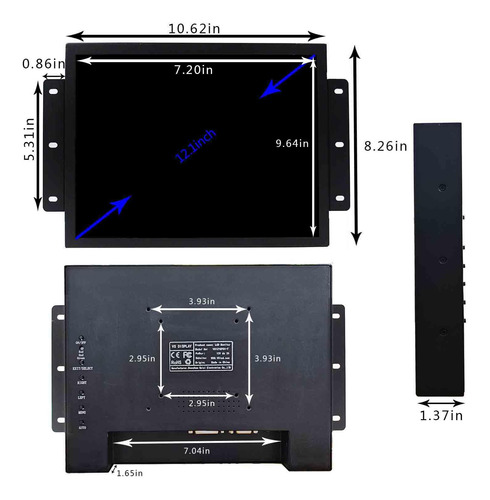 Monitor Industrial Lcd Vsdisplay 12.1 Táctil 10 Puntos 1024x
