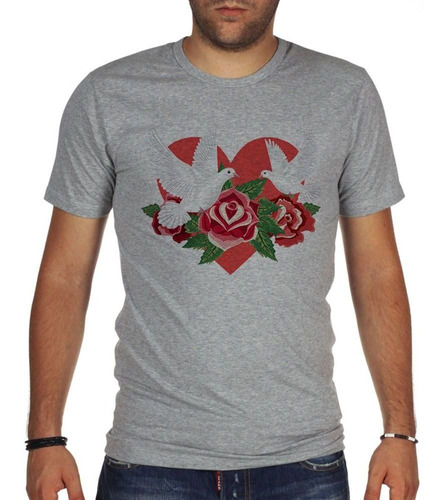 Remera De Hombre San Valentine Palomas Doves Rosa Corazon