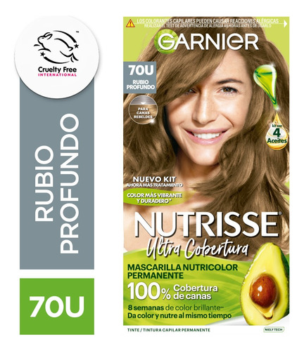 Kit De Tintura Garnier Permanente Nutrisse Ultra Cobertura Tono Tono 70U Rubio