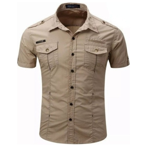 Camisa Vaquera Militar De Algodón De Manga Corta Para Hombre