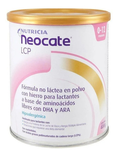 Fórmula infantil em pó sem glúten Nutricia Neocate LCP sabor without flavor en lata de 6 de 400g - 0 meses a 3 anos