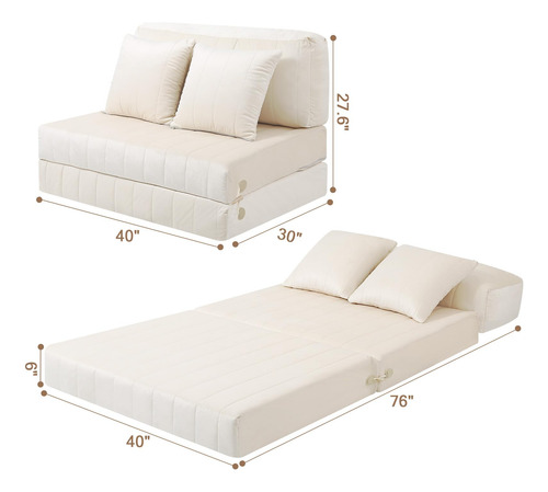 Sofá Cama Plegable Futón Individual Color Beige Para Adultos