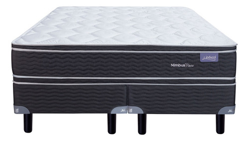 Conjunto Sommier Inducol Nimbus Visco 2x2 Pillow Extrasuave Color Azul Oscuro Y Gris