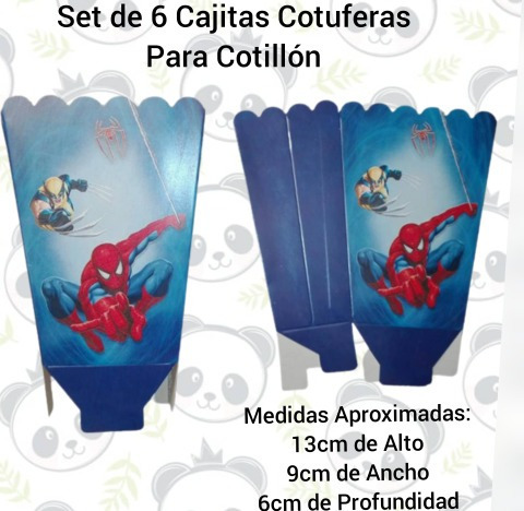 Set De 6 Cajas Cotuferas Para Cotillón Cumpleaños Spiderman