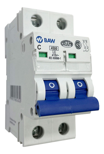 Llave Termica Bipolar 20amp 2x20 Baw K32c20 Iram Color Blanco Corriente Nominal 10 A Voltaje Nominal 220v