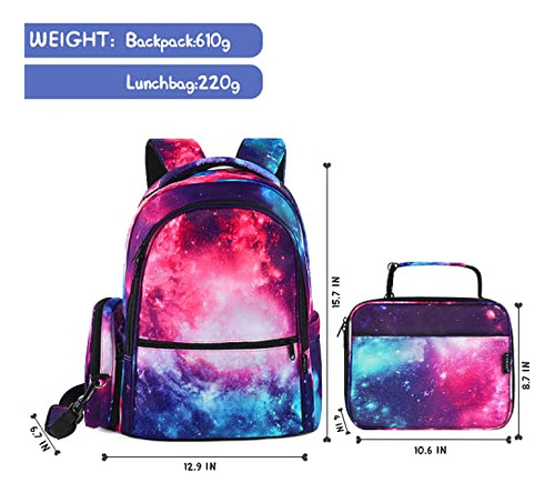 Mochilas Escolares Niñas Set Almuerzo Galaxy Púrpura