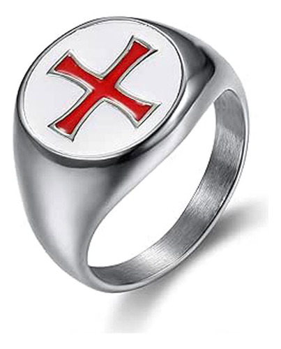 Anillo Knightstemplar De Acero Inoxidable Con La Cruz Roja P