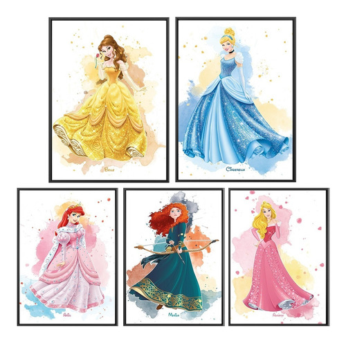 Kit De 5 Cuadros Princesas Disney