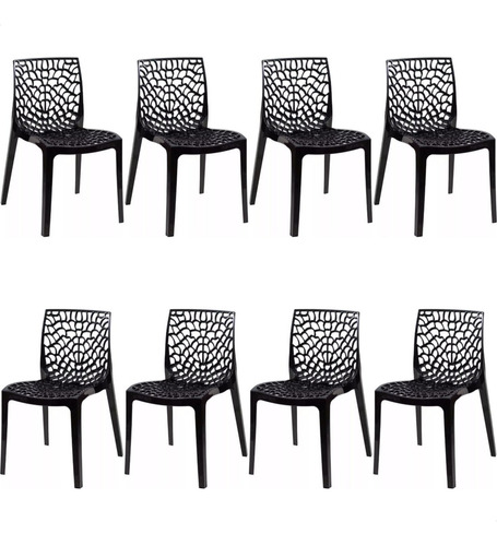 Kit 8 Cadeiras De Jantar Gruvyer Design Moderno Empilhavel Estrutura da cadeira Preto