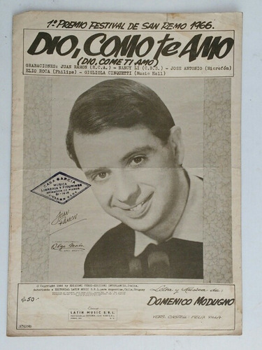 Partitura Antigua Dio, Cómo Te Amo Modugno Juan Ramón 1966