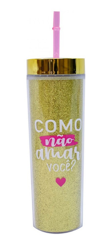 Copo Canudo Cilindro Dourado 450ml Projeto Kiwi