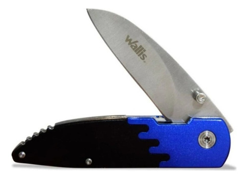 Navaja Wallis Mango Metal Azul Con Negro Y Clip, Hoja Lisa