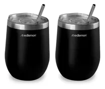 Comprar Redlemon Vaso Térmico y Termos para Café (2 piezas), Copas de Vino y Cerveza de Acero Inoxidable con Tapa Hermética, Vaso con Popote y Taza para Bebidas Calientes 3 Horas y Frías 4 Horas (350 ml)