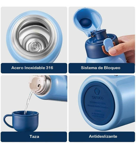 Termo Botella De Agua Tafuco 3 En 1 Niños Acero Inoxidable..