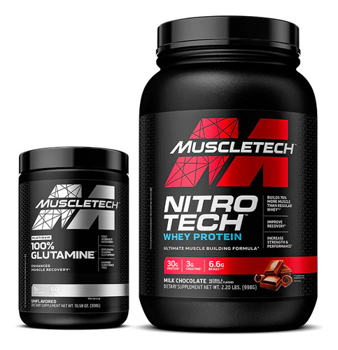 Nitro Tech 2 Lb + Glutamina 302 Grs Muscletech Proteina Sabor Chocolate