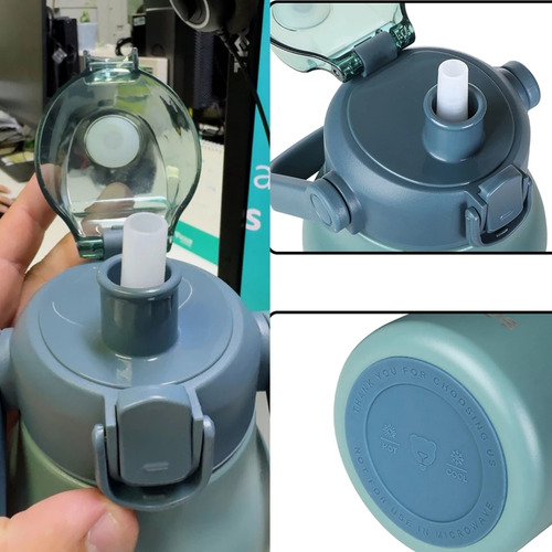 Garrafa Térmica De Viagem Vacuum Inox 1200ml Com Canudo Cor Cinza