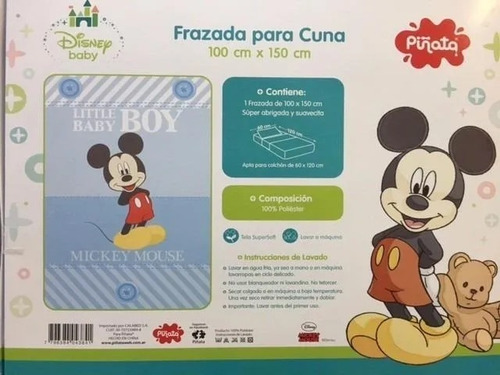 Imagen 2 de 3 de Frazada Cuna Mickey Piñata 100x150 Xm Flanel En Caja