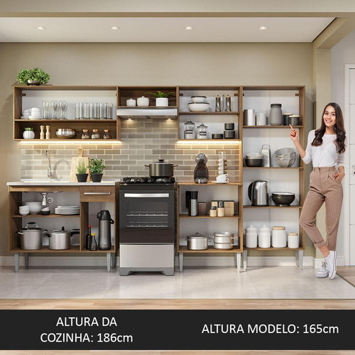 Armário De Cozinha Completa 293cm Com Pia Emilly Madesa 09 Cor Rustic/Preto