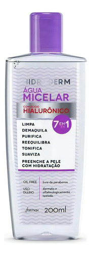 Água Micelar Hialurônico 7 Em 1 Hidraderm 200ml