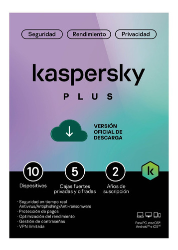 Imagen 1 de 5 de Kaspersky Antivirus Plus 10 Dispositivos Por 2 Años