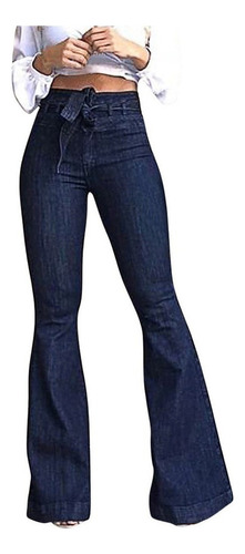 Jeans Mujer Tiro Alto Con Moño Y Pata Elefante