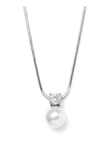Collar - Round White Pearl Drop Necklace Pendant With Cz Acc