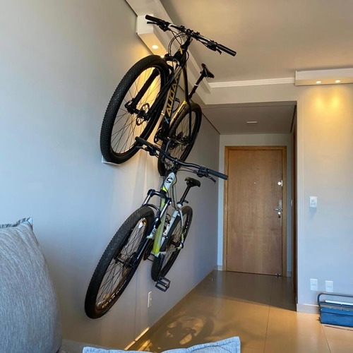 Imagem 4 de 10 de 2 Suportes Para Pendurar 2 Bicicletas Na Parede Com Trilhos P Troca Entre Modelos Mtb Speed + Furo Pra Tranca E Gabarito