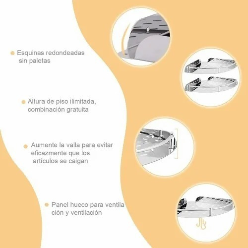 Imagen 5 de 9 de Repisa Esquinera Aluminio Inoxidable Brillante 4 Niveles
