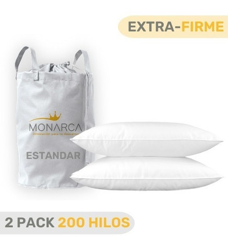 Blancos Monarca 200 Hilos Estándar Extra-firme almohada Tradicional 66cm 50cm pack 2 unidades
