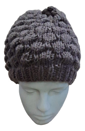 Gorro De Lana Tejido A Mano - Artesanal Mokka Unico Punto Burbuja