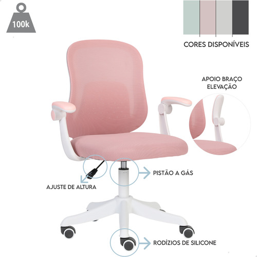 Cadeira Giratoria Diretor Best Colorida Tela Mesh Escritorio Cor Rosa