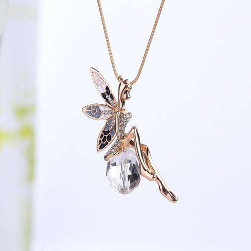 Collar Colgante Forma Hada Sentada En Bola Cristal Joyería