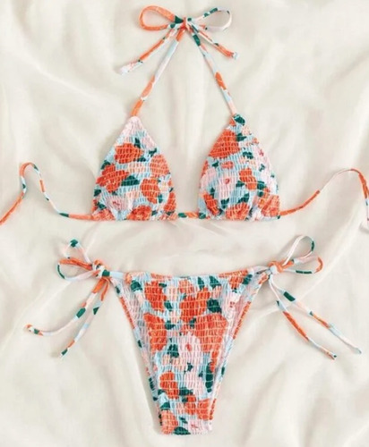 Bikini De Bronceo Fruncido Con Estampado Floral 