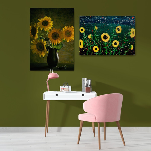 Pinturas De Girasoles Arte En Canvas 2pz 65x43