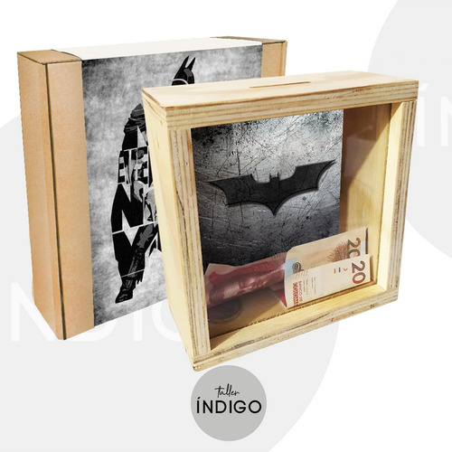 Alcancía De Madera Batman + Empaque Personalizado