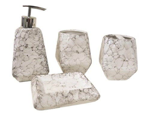 Set Dispenser Para Baño Ceramica Simil Marmol Setx4 Piezas