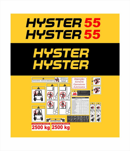 Kit Etiquetas Adesivo Compatível Empilhadeira Hyster 55 Cor Padrão