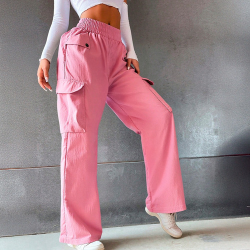 Pantalón Cargo Mujer Con Bolsas Laterales Y Pretina Elástica