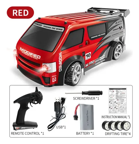 Waka Coche RC Drift 4WD 1:24 Con Luces LED Y Batería 500mAh | Control 2.4GHz, Neumáticos De Alto Agarre Para Adultos