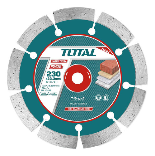 Disco Corte Total Diamantado Segmentado Para Amoladora, 9'' 230mm, Eje 22.2mm, Seco Y Húmedo - TAC21123012