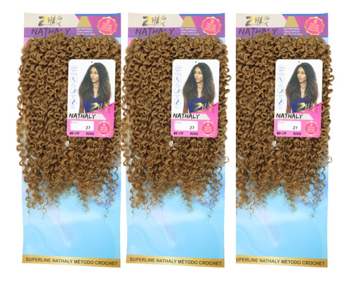 Kit 3 Apliques Cacheado Bio Proteina Nathaly Zhang Hair Cor Mel Cor 27