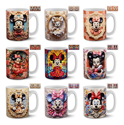 Plantillas Sublimar Tazas Minie Mouse 3d Y Vitrales +previas