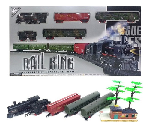 Tren A Pila Con Humo,sonido Y Luces Y 4 Vagones Rail King