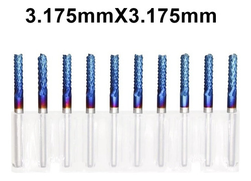 Kit 10 Brocas Fresa Cnc Router 3.175mm End Mill 1/8 Blue N