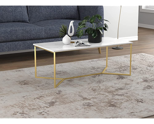 Mesa De Centro Safdie 44l Mármol Oro Metal