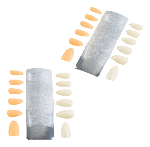 Kit Uñas Postizas Sun Change Presson Cambia Color 12 Piezas Naranja/carne Punta